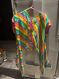 Colorful Striped Kurta with Pom-Pom Detail