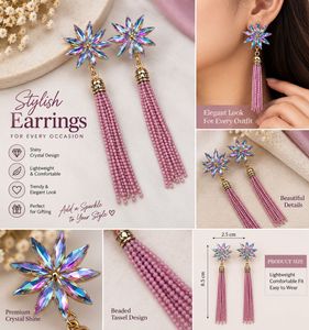Sparkling Flower Tassel Earrings