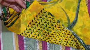 Vibrant Yellow Floral Saree