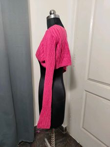 Bright Pink Ribbed Knit Cropped Sweater/bolero
