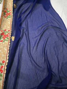 Elegant Navy Blue Embroidered Saree