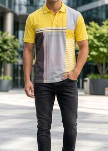 Men's Yellow Geometric Polo T-Shirt