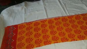 Vibrant Orange and Yellow Block Print saree