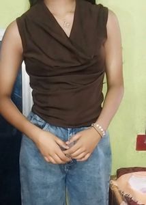 cowl neck brown top