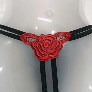 Black G-String⭐ with Red Rose Detail