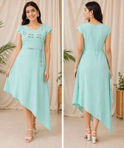 Stylish Asymmetrical Turquoise Midi Dress