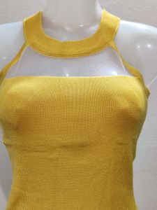 Yellow Sheer Neckline Knit Top