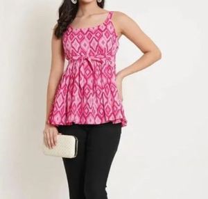 Pink Patterned Tie-Waist Top