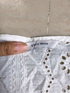 White Broderie Anglaise Tie-Front Blouse