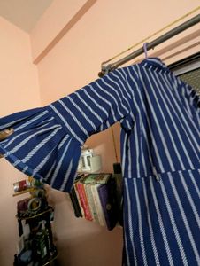 Navy Blue Striped Midi Dress/kurti