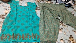 Teal & Tan Printed Kurta with Salwar