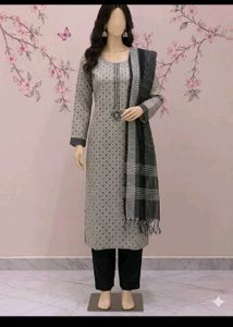 Elegant Grey Printed Kurta Set with Dupatta