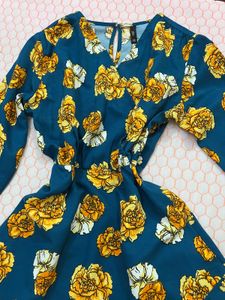 Teal Floral Print Flowy Dress | XS to S