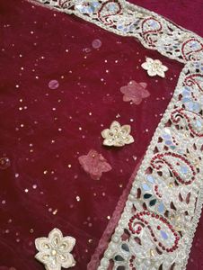 Maroon Khada Dupatta Set Heavy Pearl &amp; Zari work