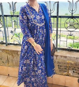 Jansaya brand Blue Anarkali Festival 3pc suit