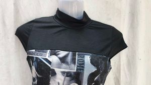 Graphic Print Mock Neck Top