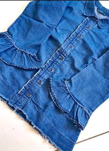 💫 Stylist Denim Ruffle Sleeve Shirt