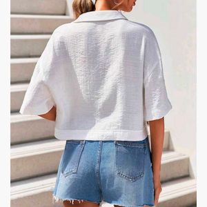 Cute Pink Striped Cartoon Crop Top and off white c
