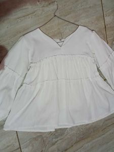 Chic White Tiered Bell Sleeve Top korean