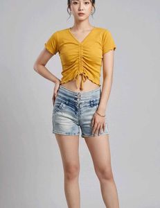 Yellow Ruched V-Neck Top