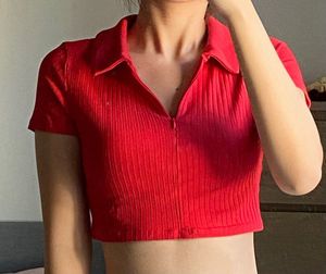 H&amp;M Red Ribbed Crop Top