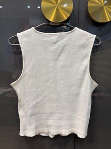White Ribbed Button-Up Sleeveless Top