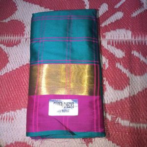 Beautiful Teal & Pink Checked Saree