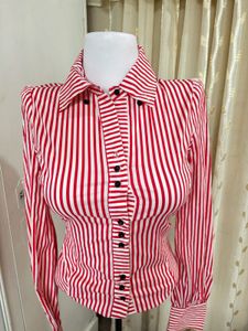 Red &amp; White Striped Button-Up Blouse