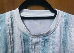 Cute Blue &amp; White Striped Puff Sleeve Top
