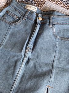 Light Wash Denim Mini Skirt with Slit