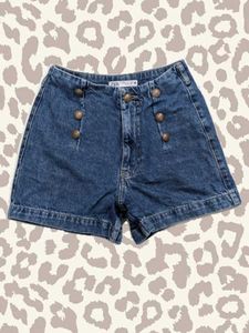 Zara Button Detail Denim Shorts Vintage Fit