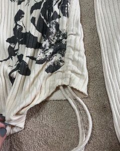Cream Butterfly Print Ribbed Long Sleeve Top