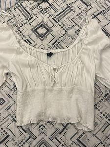 hnm white tie up top