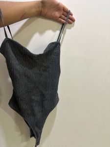 zara Ribbed Spaghetti Strap V-Neck Top