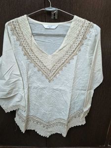 Boho Cream Lace Trimmed Kurta Top