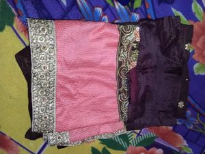 Elegant Pink & Brown Embellished Saree