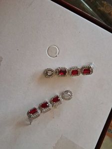 Stunning Red &amp; White Stone Drop Earrings