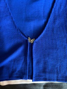 Blue Cropped Cardigan with Butterfly Clasp MEDIUM
