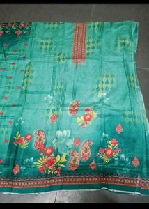Beautiful Teal Floral Print Dress Material