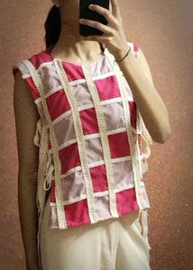 Unique Pink & Beige Patchwork Top