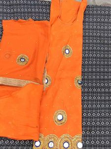 Bright Orange Embellished Kurta Set
