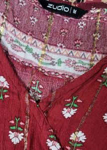 Floral Print Maroon Dress