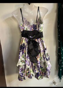 Floral Print Mini Dress with Black Belt