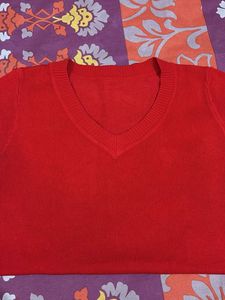 Red V-Neck Knit Sweater
