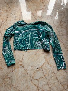 Abstract Print Cropped Cardigan
