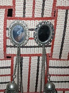 Oxidised Silver Jhumka Earrings with Mirror