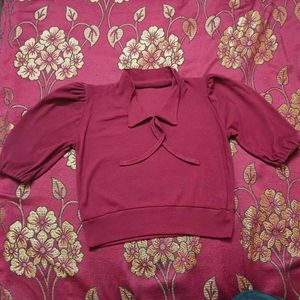 Burgundy Puff Sleeve Collared Top