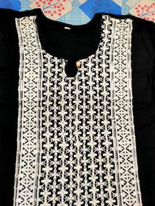 Elegant Black Kurta with White Embroidery