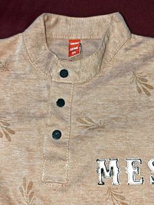 Boys Peach Printed T-Shirt and Denim Shorts Set