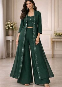 Elegant Green Embellished Pant Suit with jacket